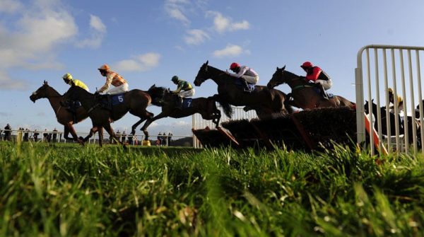 Runners clear a flight in the home straight - RACE 3 - 13.45 - totequadpot Four Places In Four Races Novices« Hurdle - PHOTO mandatory by-line: Dan Mullan/Pinnacle - Photo Agency UK Tel: +44(0)1363 881025 - Mobile:0797 1270 681 - VAT Reg No: 768 6958 48 - 30/12/2013 - EQUESTRIAN - HORSE RACING - Taunton Racecourse, Taunton, Somerset.